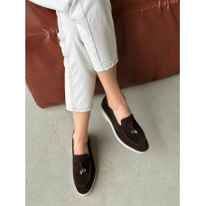 Замшеві лофери кольору шоколад на низькому ходу Арт. 156-6